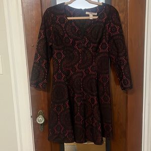 EUC Black and Red Lace Appliqué Dress Size M
